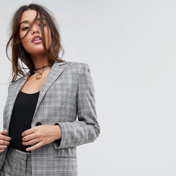 plaid longline blazer
